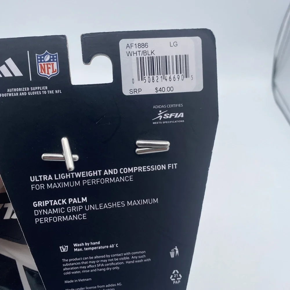 Adidas SL7 Scorchlight Receiver Football Gloves‎ White Black Size Large AF1886